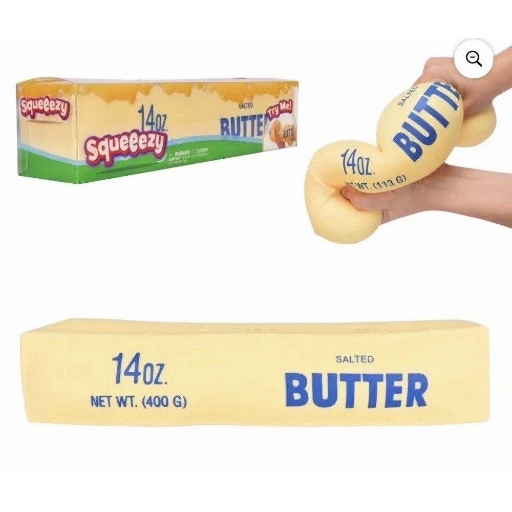 Squeeezy Salted Butter Squishy Toy Kids 10" Yellow New Sensory Fidget Stress Toy